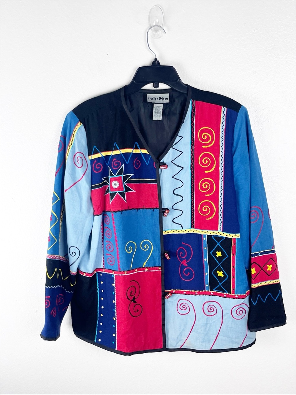 INDIGO MOON Patchwork Colorful Lined Long Sleeves Jacket Blazer Large Artsy Boho